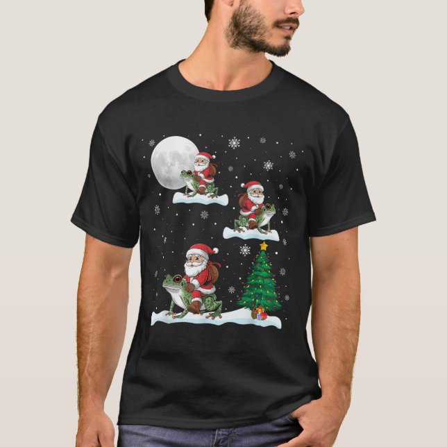 Julafton Lighting Träd Santa Riding Ison Dart Frog T Shirt (Framsida)