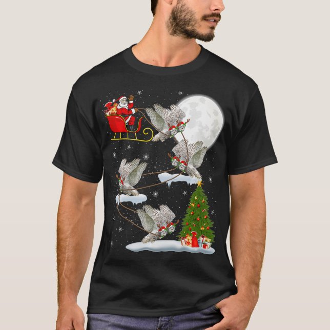 Julafton Lighting Träd Santa Riding Snowy Uggla Bi T Shirt (Framsida)