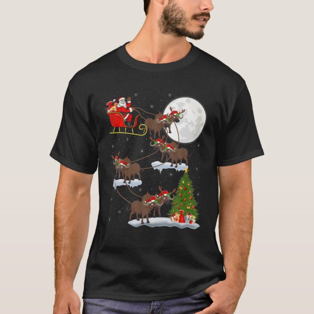 Julafton Lighting Träd Santa Riding Vatten Buffalo T Shirt (Framsida)