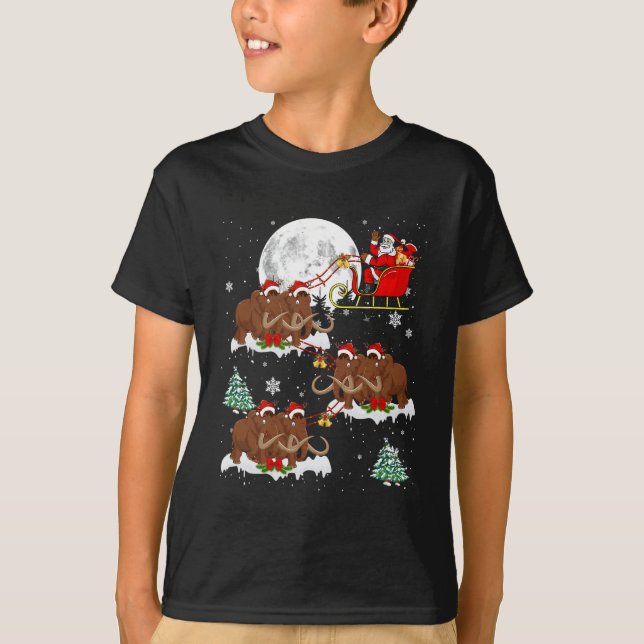 Julafton Lighting Träd Santa Riding Wooly Mammoth  T Shirt (Framsida)