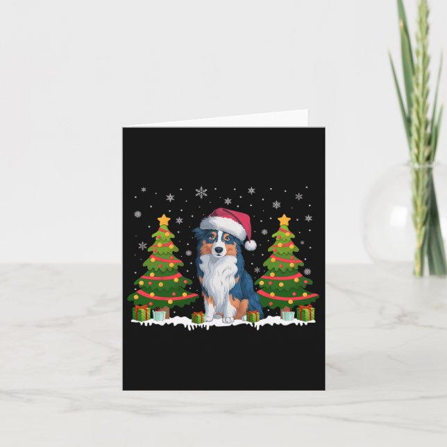 Julafton Ljus Australian shepherd Hund Santa Chris Kort (Framsida)