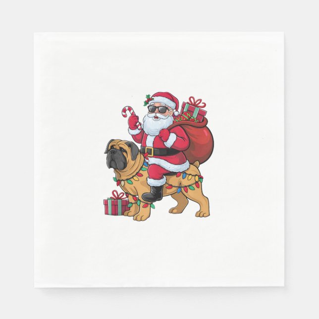 Julafton Ljus Funny Santa Riding English Mastiff H Pappersservett (Framsidan)