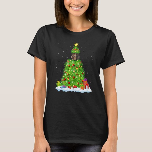 Julafton Ljus German Wireh!Pointer Hund Christma T Shirt (Framsida)