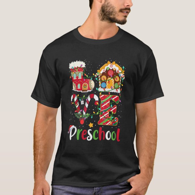 Julafton Ljus Kärlek Preschool Lärare jul T Shirt (Framsida)