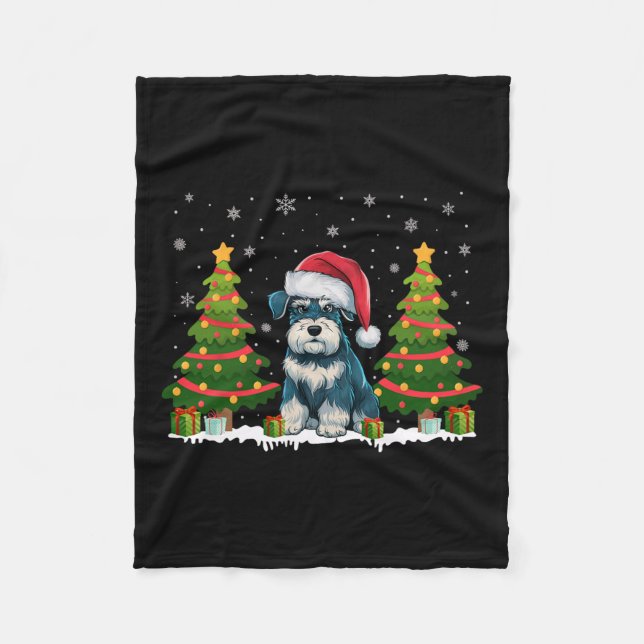 Julafton Ljus Miniature Schnauzer Hund Santa Chris Fleecefilt (Framsidan)