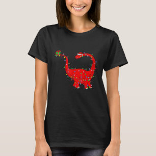 Julafton Ljus Santa Brontosaurus Dinosaur jul T Shirt