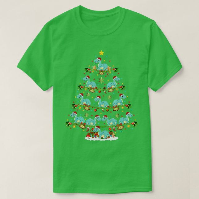 Julafton Ljus Santa Brontosaurus Dinosaur jul T Shirt (Design framsida)