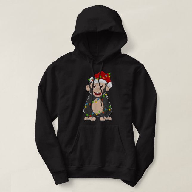 Julafton Ljus Santa Hat Chimpanzee-jul Hoodie (Design framsida)