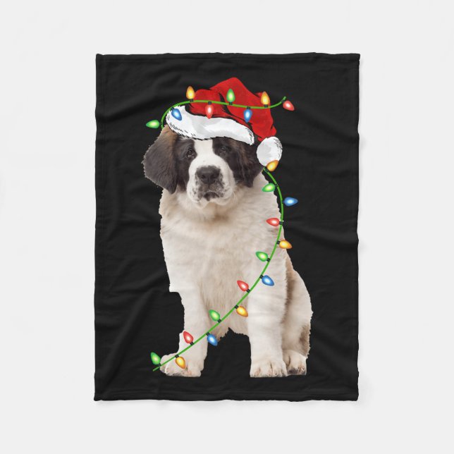 Julafton Ljus Santa Hat Saint Bernard Hund jul Fleecefilt (Framsidan)