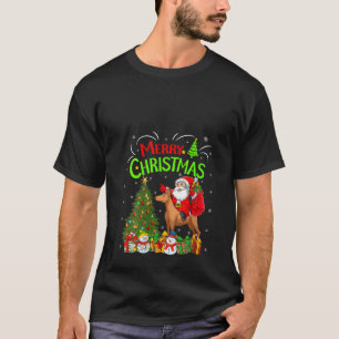 Julafton Ljus Santa Riding Miniature Pinscher Hund T Shirt