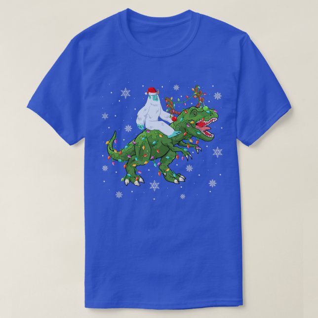 Julafton Ljus Santa Yeti Riding Dinosaur Tre Chris T Shirt (Design framsida)