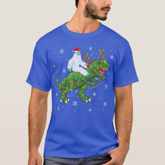 Julafton Ljus Santa Yeti Riding Dinosaur Tre Chris T Shirt