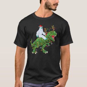 Julafton Ljus Santa Yeti Riding Dinosaur Trex Kris T Shirt