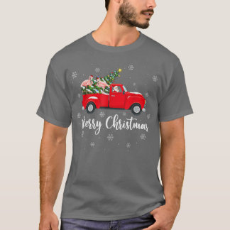 Julafton Ljus Träd Santa Ride Flamingo Red Lastbil T Shirt