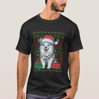 Julafton Ljus Ugly Santa Hat American Eskimo Hund  T Shirt