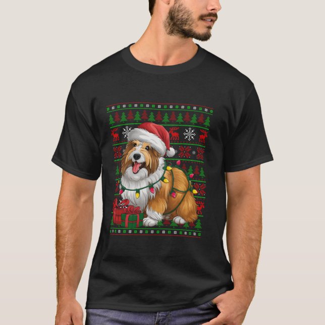 Julafton Ljus Ugly Santa Hat belgisk Sheepdog Kris T Shirt (Framsida)