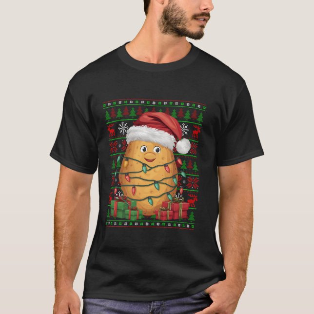 Julafton Ljus Ugly Santa Hat Funny Vegetable Potat T Shirt (Framsida)