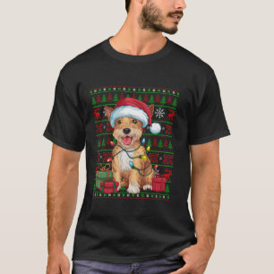 Julafton Ljus Ugly Santa Hat Skye Terrier Hund Kri T Shirt