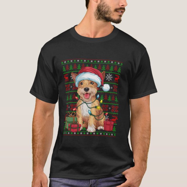 Julafton Ljus Ugly Santa Hat Skye Terrier Hund Kri T Shirt (Framsida)