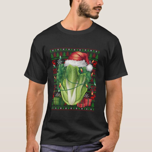 Julafton Ljus Ugly Santa Hat Vegetable Lettuce Chr T Shirt (Framsida)