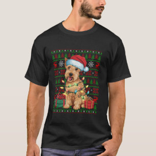 Julafton Ljus Ugly Santa Hat Wheaten Terrier Hund T Shirt