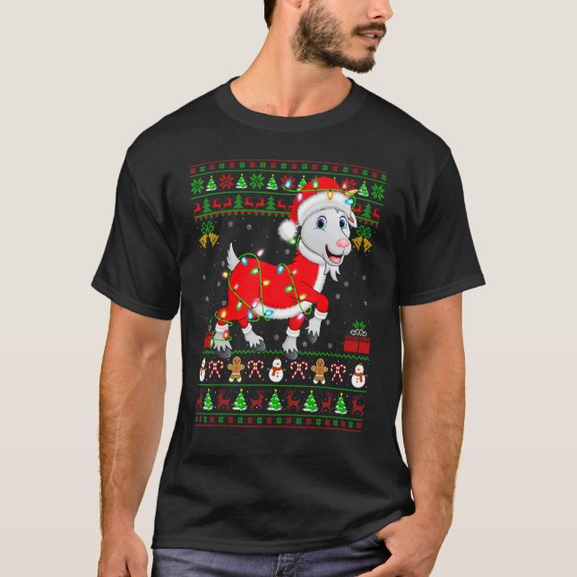 Julafton Ljus Ugly Sweater Stil Santa Goat Christm T Shirt (Framsida)