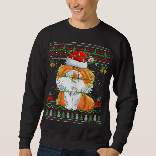 Julafton Ljus Ugly Sweater Stil Santa Persian Cat  Lång Ärmad Tröja (Framsida)