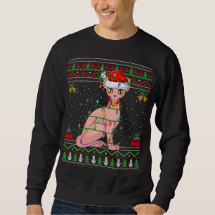 Julafton Ljus Ugly Sweater Stil Santa Sphynx Ch Lång Ärmad Tröja