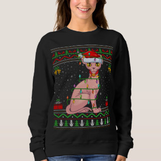 Julafton Ljus Ugly Sweater Stil Santa Sphynx Ch T Shirt
