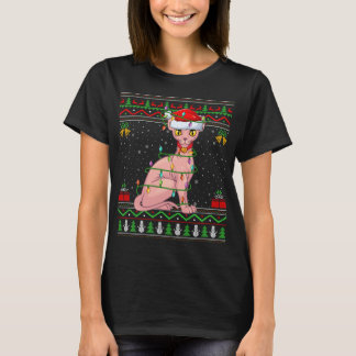 Julafton Ljus Ugly Sweater Stil Santa Sphynx Ch T Shirt