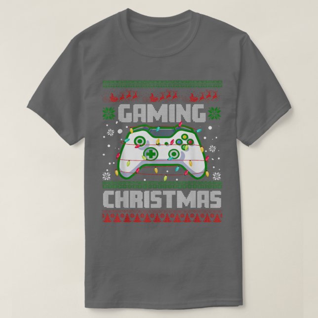 Julafton Ljus-videospelsstyrenheten Ugly Gaming Ch T Shirt (Design framsida)