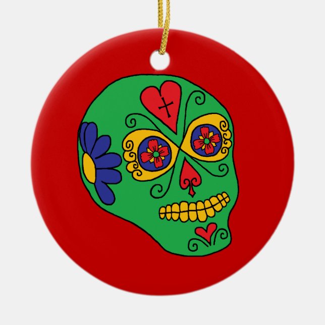 Julafton Lucha Libre Sugar Skull Julgransprydnad Keramik (Framsidan)