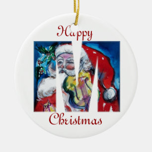 JULAFTON M BREV /JULTOMTEN MED VIOLIN MONOGRAM JULGRANSPRYDNAD KERAMIK