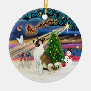 Julafton Magic - Akita (brunvit) Julgransprydnad Keramik
