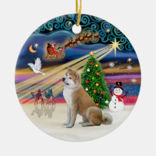 Julafton Magic - Akita Inu 2 Julgransprydnad Keramik