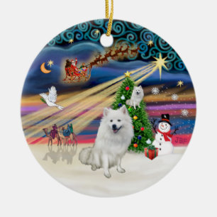 Julafton Magic - American Eskimo Hund Julgransprydnad Keramik