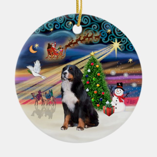 Julafton Magic - Bernese Mountain Hund 2 Julgransprydnad Keramik (Framsidan)