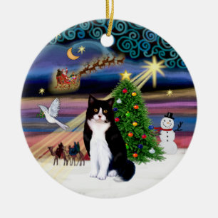Julafton Magic - Black and White cat Julgransprydnad Keramik