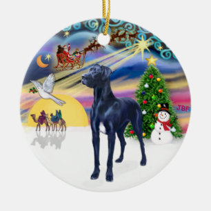 Julafton Magic* - Blue Great dane (naturligt öron) Julgransprydnad Keramik