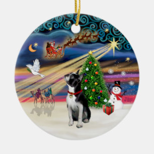 Julafton Magic - Boston Terrier (tittar upp) Julgransprydnad Keramik