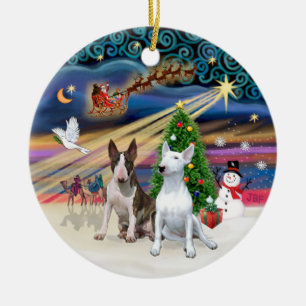 Julafton Magic - Bull Terriers (2) Julgransprydnad Keramik