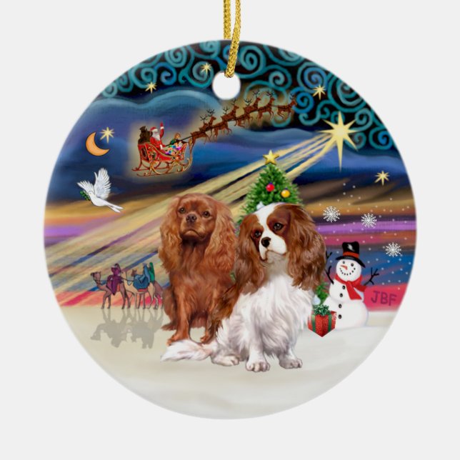 Julafton Magic - Cavaliers (2-Ruby-Blenheim) Julgransprydnad Keramik (Framsidan)