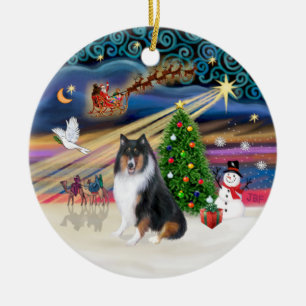 Julafton Magic - Collie (tri colir) Julgransprydnad Keramik