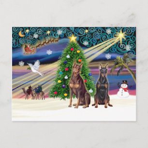 Julafton Magic-Doberman Pair Helg Vykort