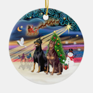 Julafton Magic - Dobermans (TWO Blk-Red) Julgransprydnad Keramik