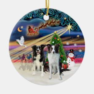 Julafton Magic - Gräns Collies (2-B-Brn) Julgransprydnad Keramik