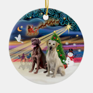 Julafton Magic - Labradors (Choc-Gult) Julgransprydnad Keramik