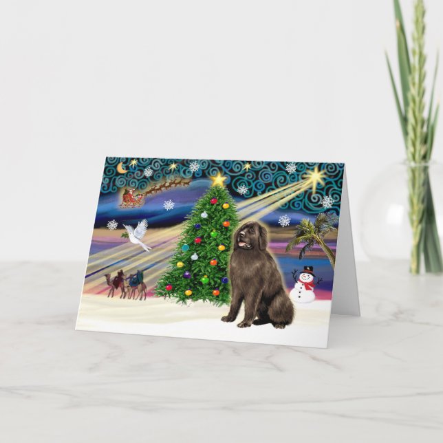Julafton Magic-Newfie brownsit Helgkort (Framsida)