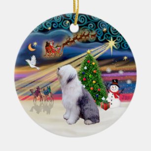 Julafton Magic - Old English Sheepdog 1 Julgransprydnad Keramik