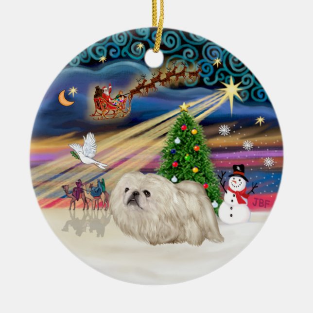 Julafton Magic - Pekingese (vit) Julgransprydnad Keramik (Framsidan)